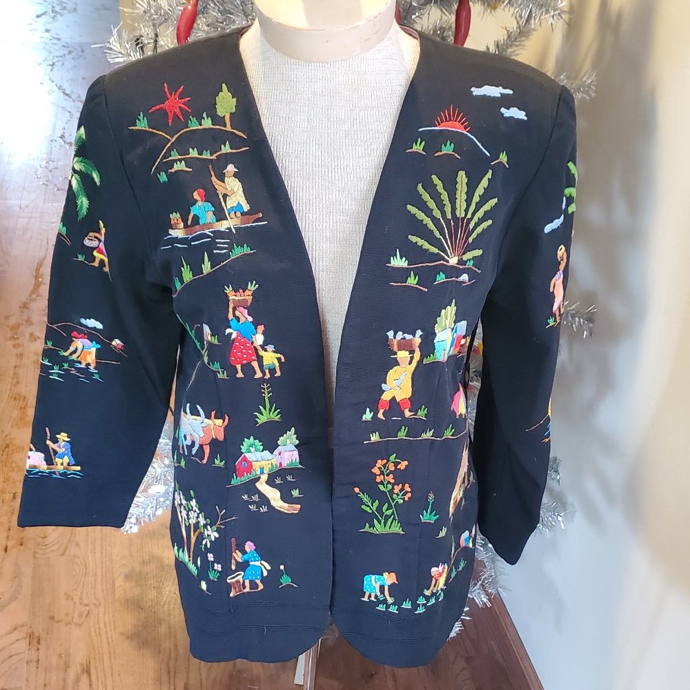 Vintage hand-embroidered Mexican cropped jacket
